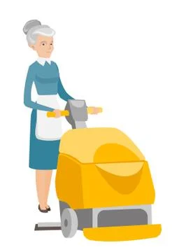 Caucasian worker cleaning store floor with machine Stock Illustration