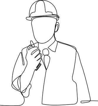 Caucasian worker with helmet on head using tablet Illustrazione stock