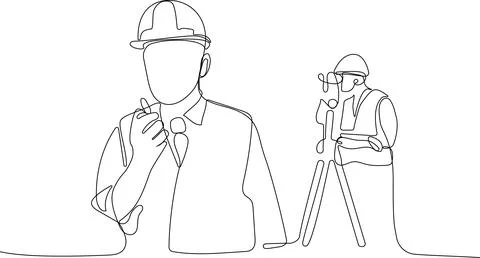 Caucasian worker with helmet on head using tablet Stock Illustration