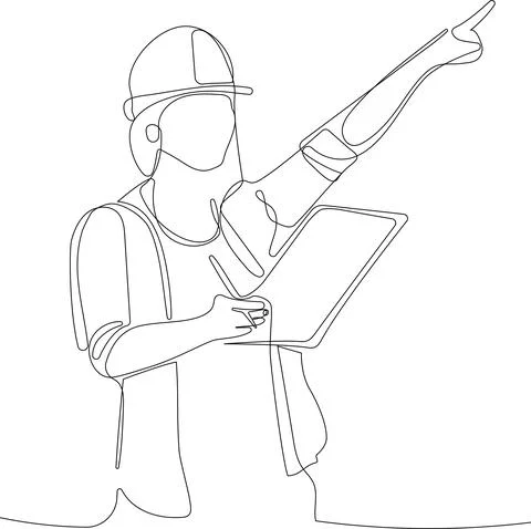 Caucasian worker with helmet on head using tablet Illustrazione stock