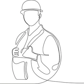 Caucasian worker with helmet on head using tablet Illustrazione stock