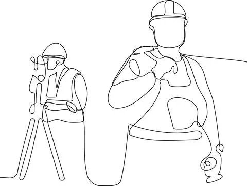 Caucasian worker with helmet on head using tablet Stock Illustration