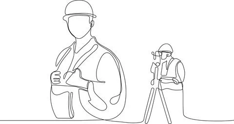 Caucasian worker with helmet on head using tablet Illustrazione stock