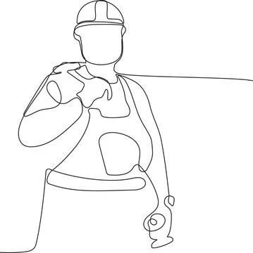 Caucasian worker with helmet on head using tablet Stock Illustration