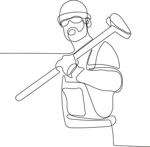 Caucasian worker with helmet on head using tablet Illustrazione stock