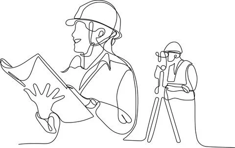 Caucasian worker with helmet on head using tablet Stock Illustration