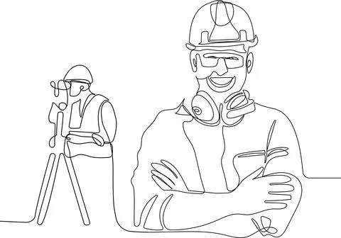 Caucasian worker with helmet on head using tablet Stock Illustration