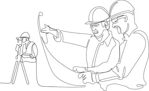 Caucasian worker with helmet on head using tablet Stock Illustration