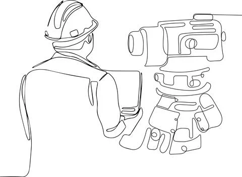 Caucasian worker with helmet on head using tablet Stock Illustration
