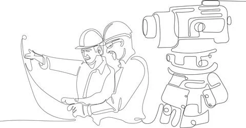 Caucasian worker with helmet on head using tablet Stock Illustration