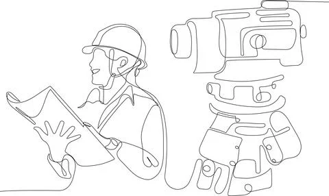 Caucasian worker with helmet on head using tablet Stock Illustration