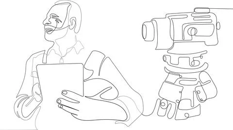 Caucasian worker with helmet on head using tablet Illustrazione stock