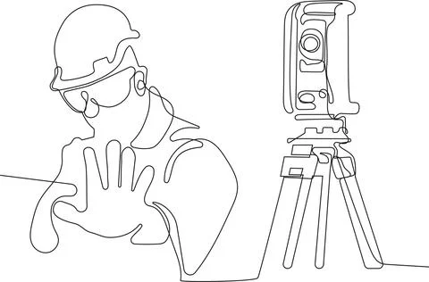 Caucasian worker with helmet on head using tablet Stock Illustration