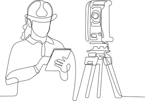 Caucasian worker with helmet on head using tablet Stock Illustration