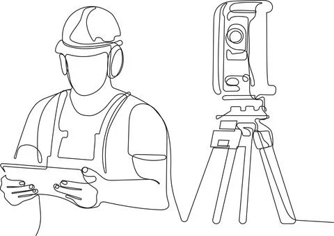 Caucasian worker with helmet on head using tablet Illustrazione stock