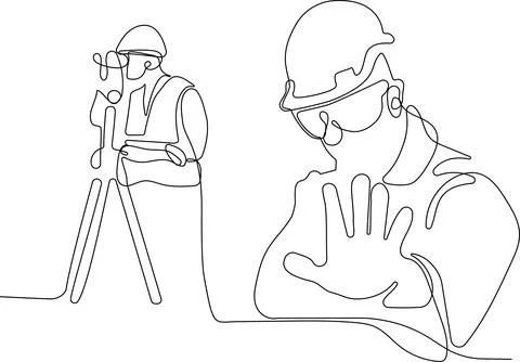Caucasian worker with helmet on head using tablet Stock Illustration