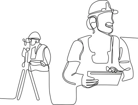Caucasian worker with helmet on head using tablet Illustrazione stock