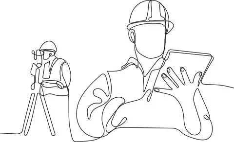 Caucasian worker with helmet on head using tablet Stock Illustration