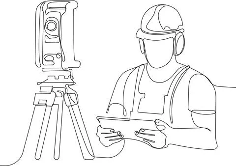 Caucasian worker with helmet on head using tablet Stock Illustration