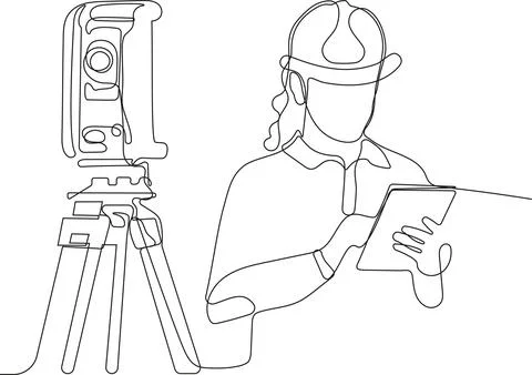 Caucasian worker with helmet on head using tablet Illustrazione stock