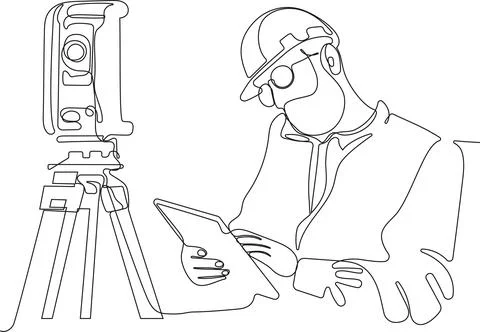 Caucasian worker with helmet on head using tablet Stock Illustration