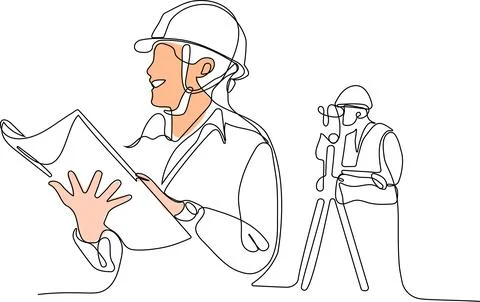 Caucasian worker with helmet on head using tablet Illustrazione stock