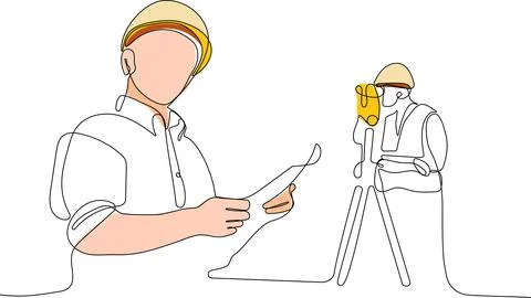 Caucasian worker with helmet on head using tablet Stock Illustration