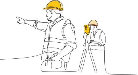 Caucasian worker with helmet on head using tablet Stock Illustration