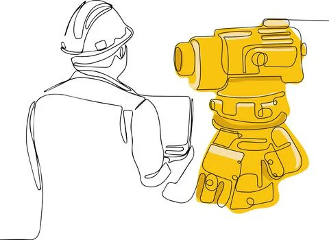 Caucasian worker with helmet on head using tablet Stock Illustration