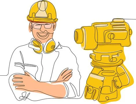 Caucasian worker with helmet on head using tablet Stock Illustration
