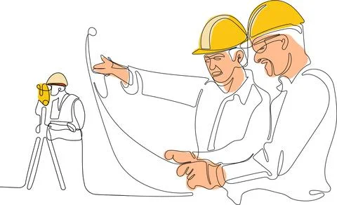 Caucasian worker with helmet on head using tablet Illustrazione stock