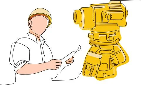 Caucasian worker with helmet on head using tablet Stock Illustration