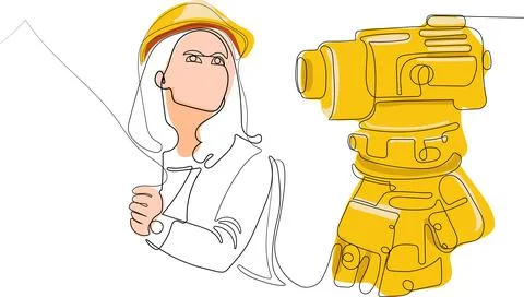 Caucasian worker with helmet on head using tablet Illustrazione stock