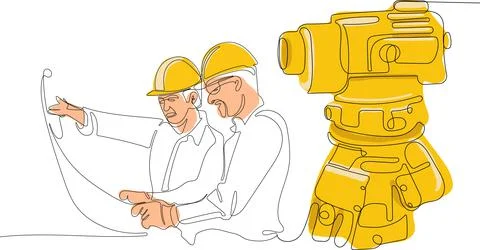 Caucasian worker with helmet on head using tablet Illustrazione stock