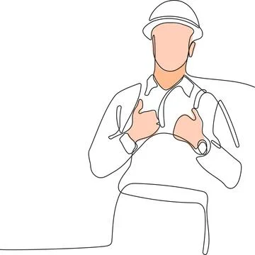 Caucasian worker with helmet on head using tablet Stock Illustration