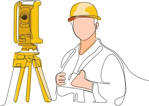 Caucasian worker with helmet on head using tablet Stock Illustration