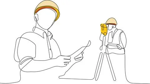 Caucasian worker with helmet on head using tablet Illustrazione stock