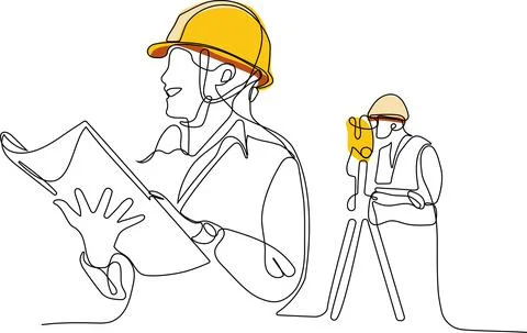 Caucasian worker with helmet on head using tablet Stock Illustration