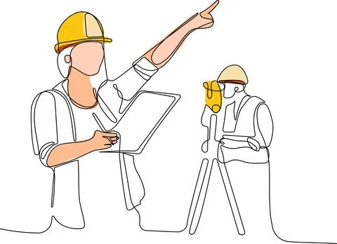 Caucasian worker with helmet on head using tablet 스톡 일러스트