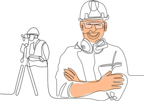 Caucasian worker with helmet on head using tablet Stock Illustration