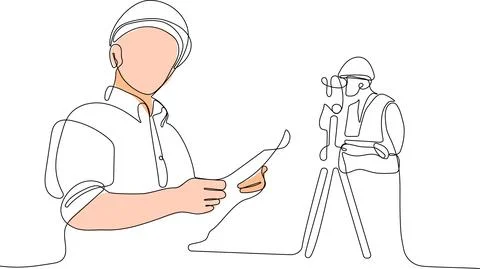 Caucasian worker with helmet on head using tablet Illustrazione stock