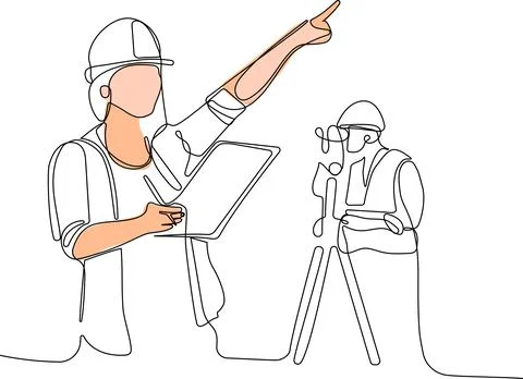 Caucasian worker with helmet on head using tablet イラスト素材