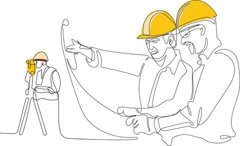 Caucasian worker with helmet on head using tablet Illustrazione stock