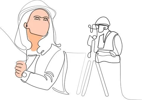 Caucasian worker with helmet on head using tablet Stock Illustration