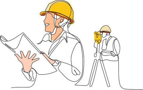 Caucasian worker with helmet on head using tablet Stock Illustration