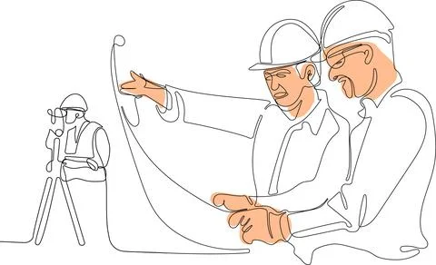 Caucasian worker with helmet on head using tablet Illustrazione stock