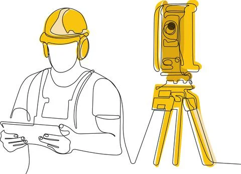 Caucasian worker with helmet on head using tablet Stock Illustration