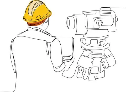 Caucasian worker with helmet on head using tablet Illustrazione stock