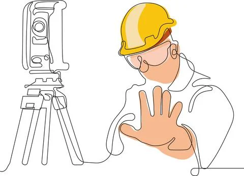 Caucasian worker with helmet on head using tablet Illustrazione stock