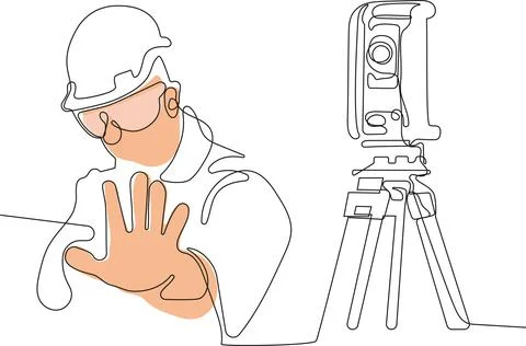 Caucasian worker with helmet on head using tablet Illustrazione stock